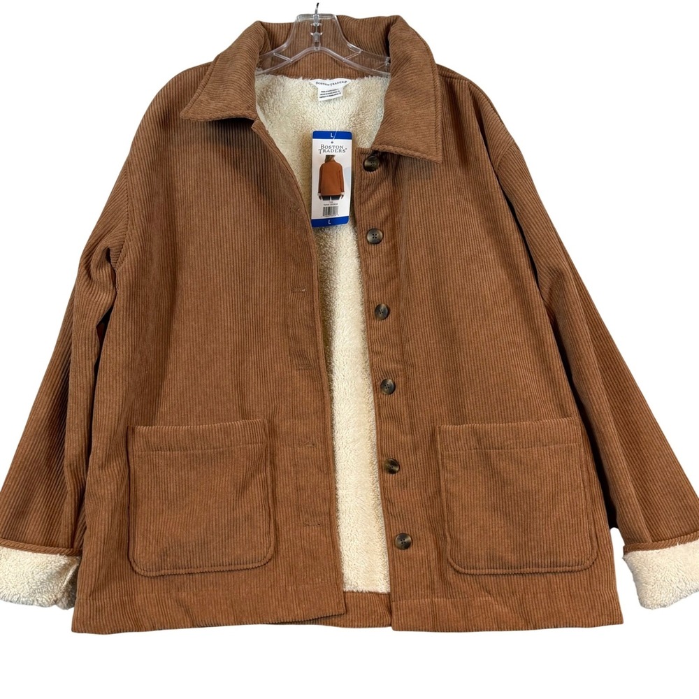 NWT Boston Traders Women •L• Tan Corduroy Sherpa‎ Lined Jacket Shacket Layering
